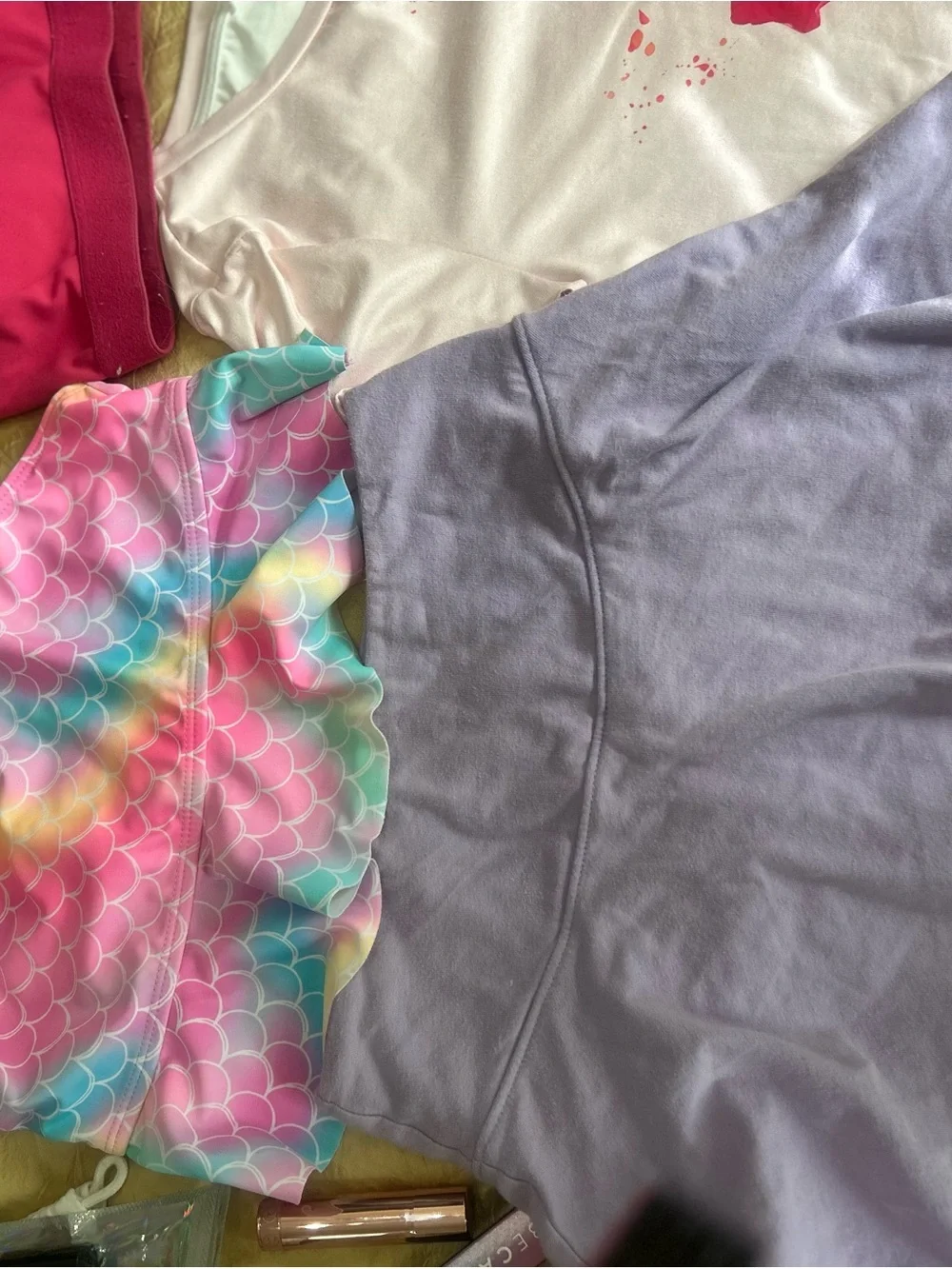 Old Navy Lilac & Pink Sports Bra and Tank Set & bathing suit lot. Size M/7-8.